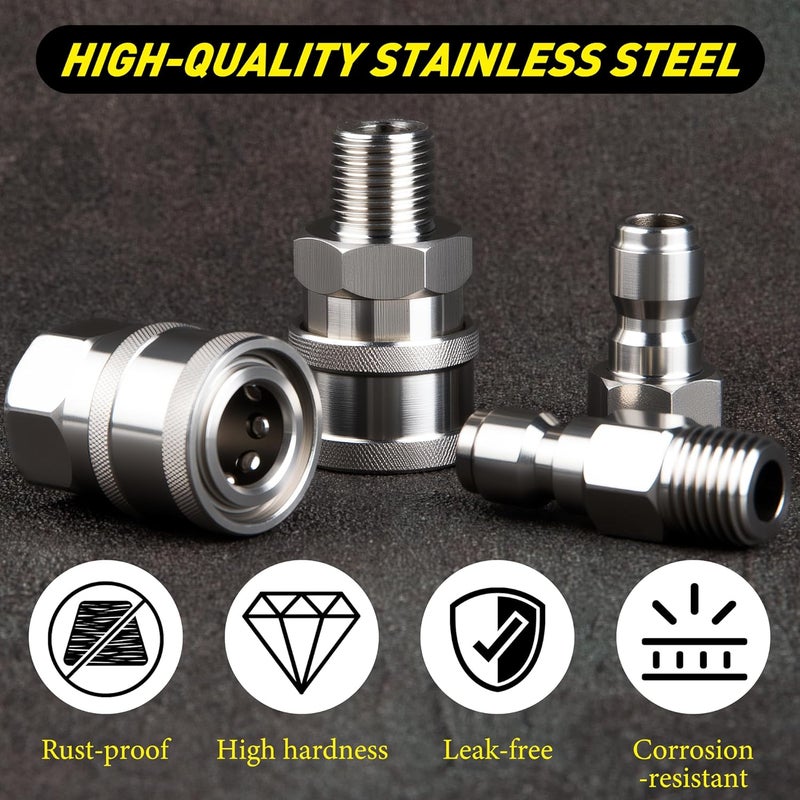 Qoroos 4 Sets NPT 1/4 Inch Quick Connect Pressure Washer Fittings Stainless Steel Quick Connect Kit Male and Female Pressure Washer Adapter Set (Internal Thread, External Thread) - Image 3